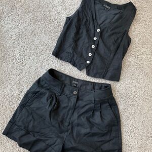 J. Crew Black Linen Buttoned Vest and Shorts Set